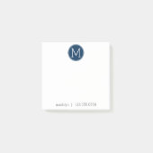Navy Monogram met naam en contactnummer Post-it® Notes (Voorkant)