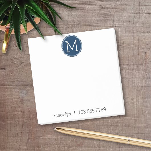 Navy Monogram met naam en contactnummer Post-it® Notes