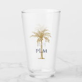 Navy Monogram op artistieke tropische goudpalmen Glas (Achterkant)
