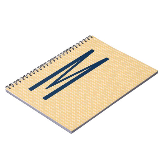 Navy Monogram op Mini Oranje Chevron Pattern Notitieboek (Linkerzijde)