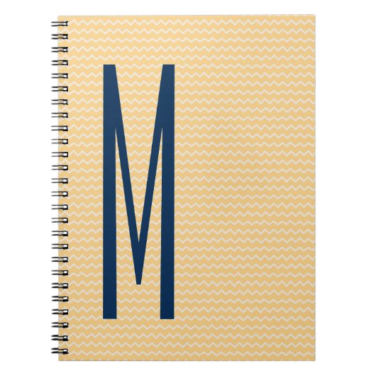 Navy Monogram op Mini Oranje Chevron Pattern Notitieboek (Voorkant)