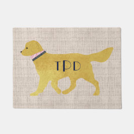 Navy Monogram Preppy Golden Retriever Tan Jute Deurmat