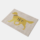 Navy Monogram Preppy Golden Retriever Tan Jute Deurmat (Schuin)