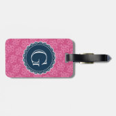 Navy Monogram roze Hibiscus Pattern Bagagelabel (Achterkant horizontaal)