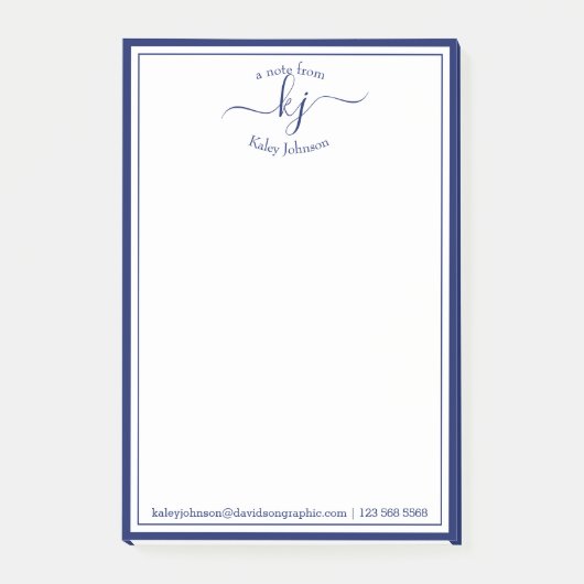 Navy Monogram script van de desktop van Post-it No Post-it® Notes (Voorkant)