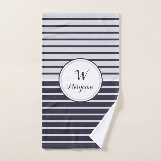 Navy Monogram Stripes Bad Handdoek (Handdoek)