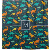 Navy | Monogram van het Kind van het florenpatroon Douchegordijn (Voorkant)