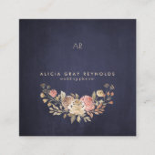 Navy Monogram Waterverf Bloemen Bruiloft Planner Vierkante Visitekaartje (Voorkant)