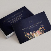 Navy Monogram Waterverf Bloemen Bruiloft Planner Visitekaartje