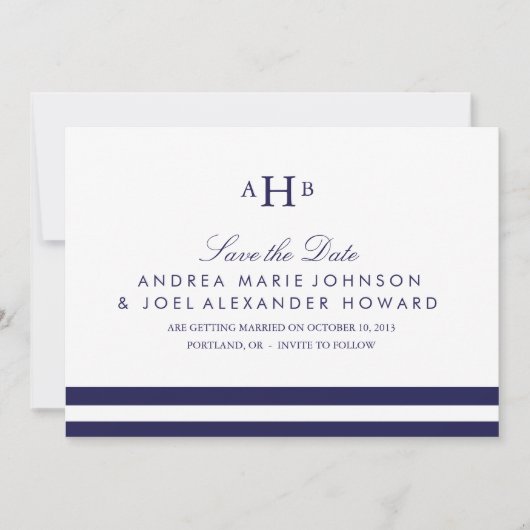 Navy Monogram Wedding Save the Date (Voorkant)