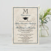 Navy Monogram Wreath Classic College Afstuderen Kaart (Staand voorkant)