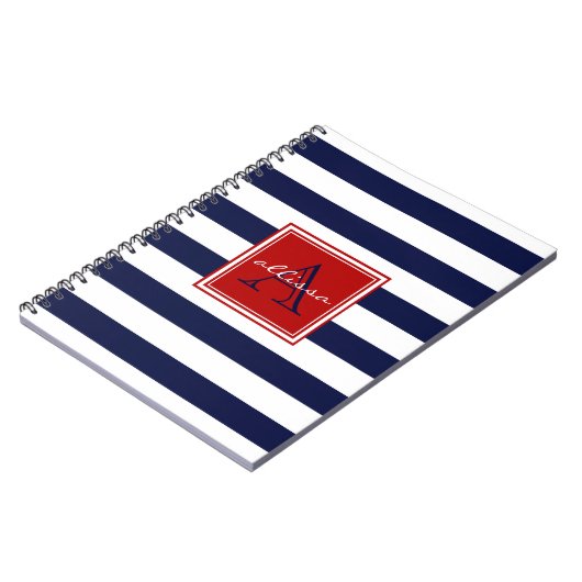 Navy Monogrammed Awning Stripe Notitieboek (Linkerzijde)