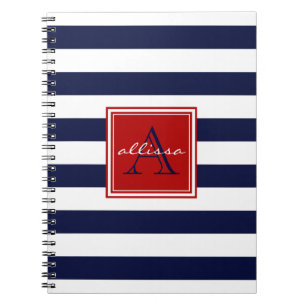 Navy Monogrammed Awning Stripe Notitieboek