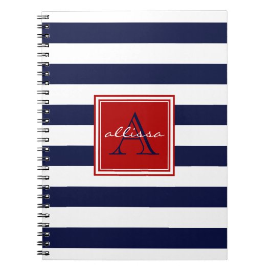 Navy Monogrammed Awning Stripe Notitieboek (Voorkant)
