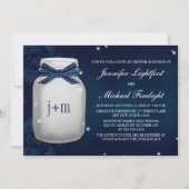 Navy Monogrammed Firefly Mason Jar Couples Shower Kaart (Voorkant)