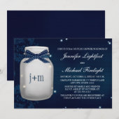 Navy Monogrammed Firefly Mason Jar Couples Shower Kaart (Voorkant / Achterkant)