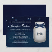 Navy Monogrammed Firefly Mason Jar Vrijgezellenfee Kaart (Voorkant / Achterkant)