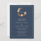 Navy Monogrammed Wedding Kaart (Voorkant)