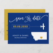 Navy Montana Wedding Save the Date Map Briefkaart (Voorkant / Achterkant)