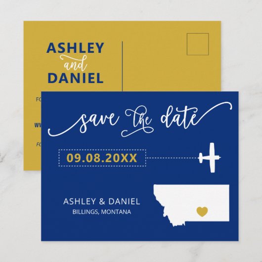 Navy Montana Wedding Save the Date Map Briefkaart (Voorkant / Achterkant)