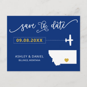 Navy Montana Wedding Save the Date Map Briefkaart