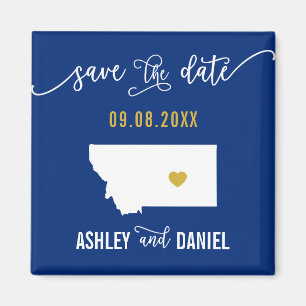 Navy Montana Wedding Save the Date Map Magneet