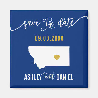 Navy Montana Wedding Save the Date Map Magneet