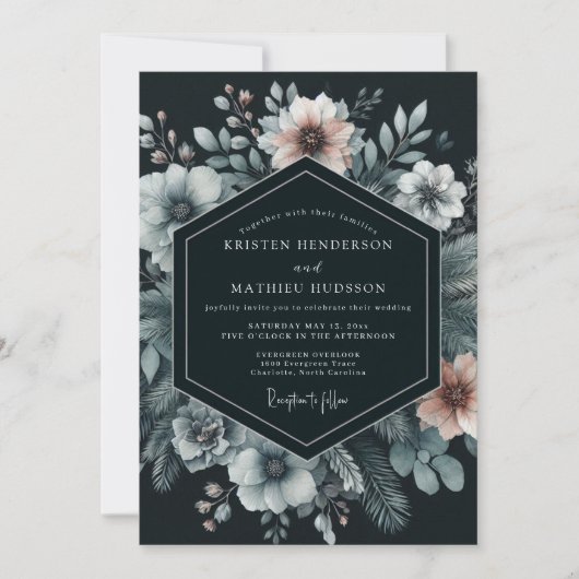 Navy Moody Bloom Bruiloft Kaart (Voorkant)