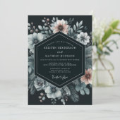 Navy Moody Bloom Bruiloft Kaart (Staand voorkant)
