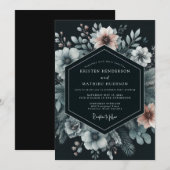 Navy Moody Bloom Bruiloft Kaart (Voorkant / Achterkant)