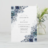 Navy Moody Bloom Bruiloft Kaart (Staand voorkant)