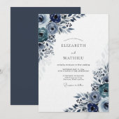 Navy Moody Bloom Bruiloft Kaart (Voorkant / Achterkant)