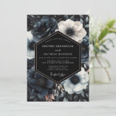 Navy Moody Bloom Wedding Kaart (Staand voorkant)