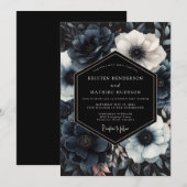 Navy Moody Bloom Wedding Kaart (Voorkant / Achterkant)