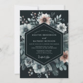 Navy Moody Bloom Wedding Kaart (Voorkant)