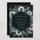 Navy Moody Bloom Wedding Kaart (Voorkant / Achterkant)