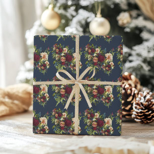 Navy Moody Floral Bourgondië bruiloft Cadeaupapier