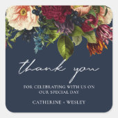 Navy Moody Floral Bourgondië bruiloft Vierkante Sticker (Voorkant)