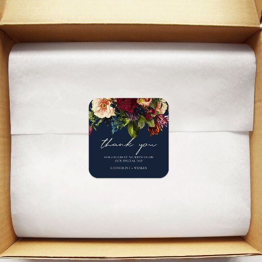 Navy Moody Floral Bourgondië bruiloft Vierkante Sticker