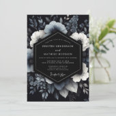 Navy Moody Florale Bruiloft Kaart (Staand voorkant)
