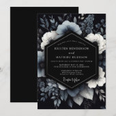 Navy Moody Florale Bruiloft Kaart (Voorkant / Achterkant)