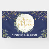 Navy Moon Star Greenery Gold Baby shower Welkom Spandoek (Horizontaal)