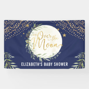 Navy Moon Star Greenery Gold Baby shower Welkom Spandoek
