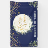 Navy Moon Star Greenery Gold Baby shower Welkom Spandoek (Verticaal)