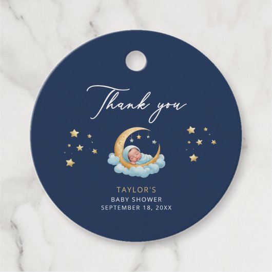 Navy Moon Stars Celestial Baby Shower Bedankjes Labels (Voorkant)
