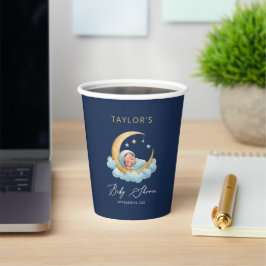 Navy Moon Stars Celestial Baby Shower Paper Cups Papieren Bekers
