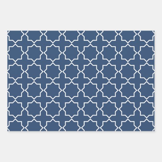 Navy Moroccan Arabesque Pattern Inpakpapier Vel (Voorkant 2)