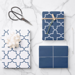 Navy Moroccan Arabesque Pattern Inpakpapier Vel