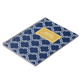 Navy Moroccan Pattern Gold Name Sjabloon Notitieboek (Linkerzijde)