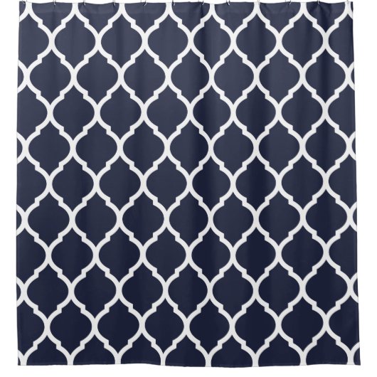 Navy Moroccan Quatrefoil Douchegordijn (Voorkant)
